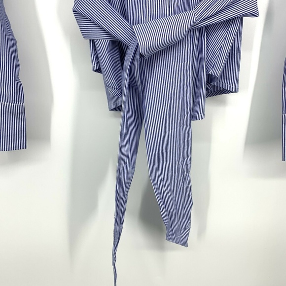 BB Dakota Top Blue Stripe Long Sleeve Tie Waist - Picture 7 of 11